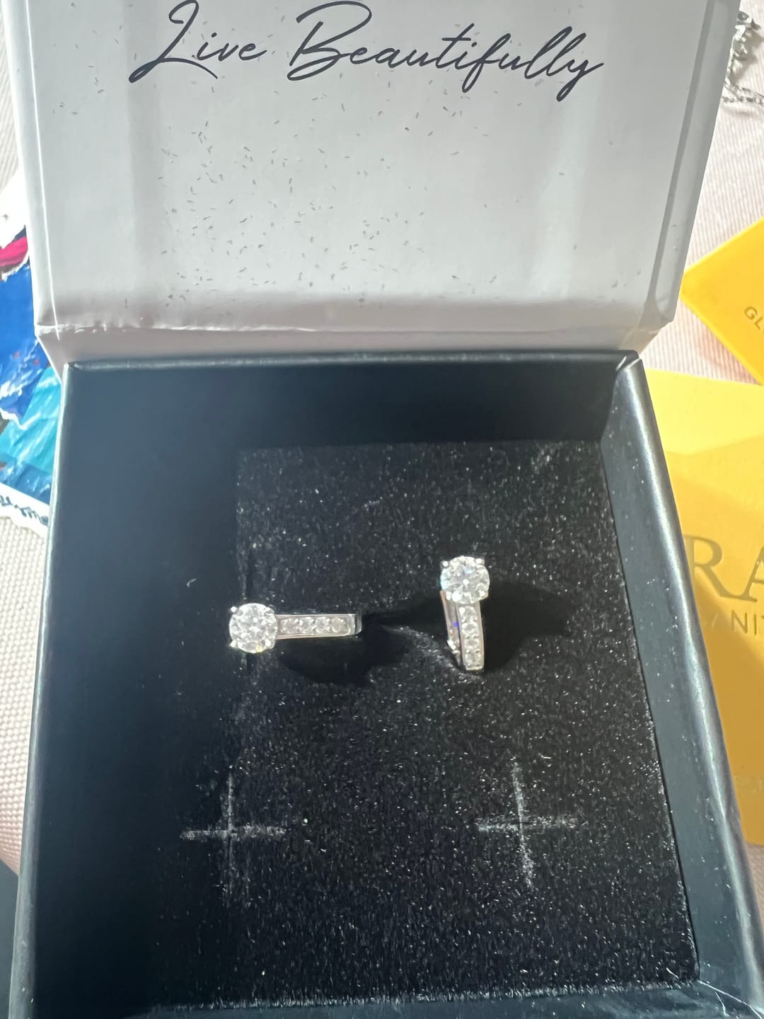 Customer photo review of Moissanite by Cate & Chloe Genesis 18k Gold Plated 925 Sterling Silver Stud Earrings 1.12tcw