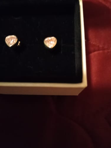 Customer photo review of Solid 925 Sterling Silver Heart Bezel Studs Pink