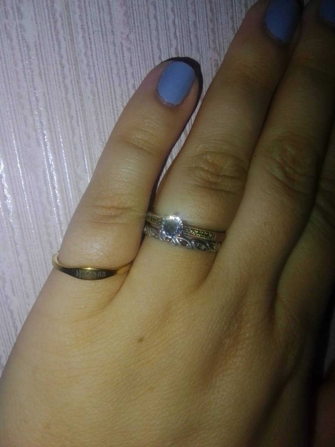 Customer photo review of Engraved Thin Name Ring