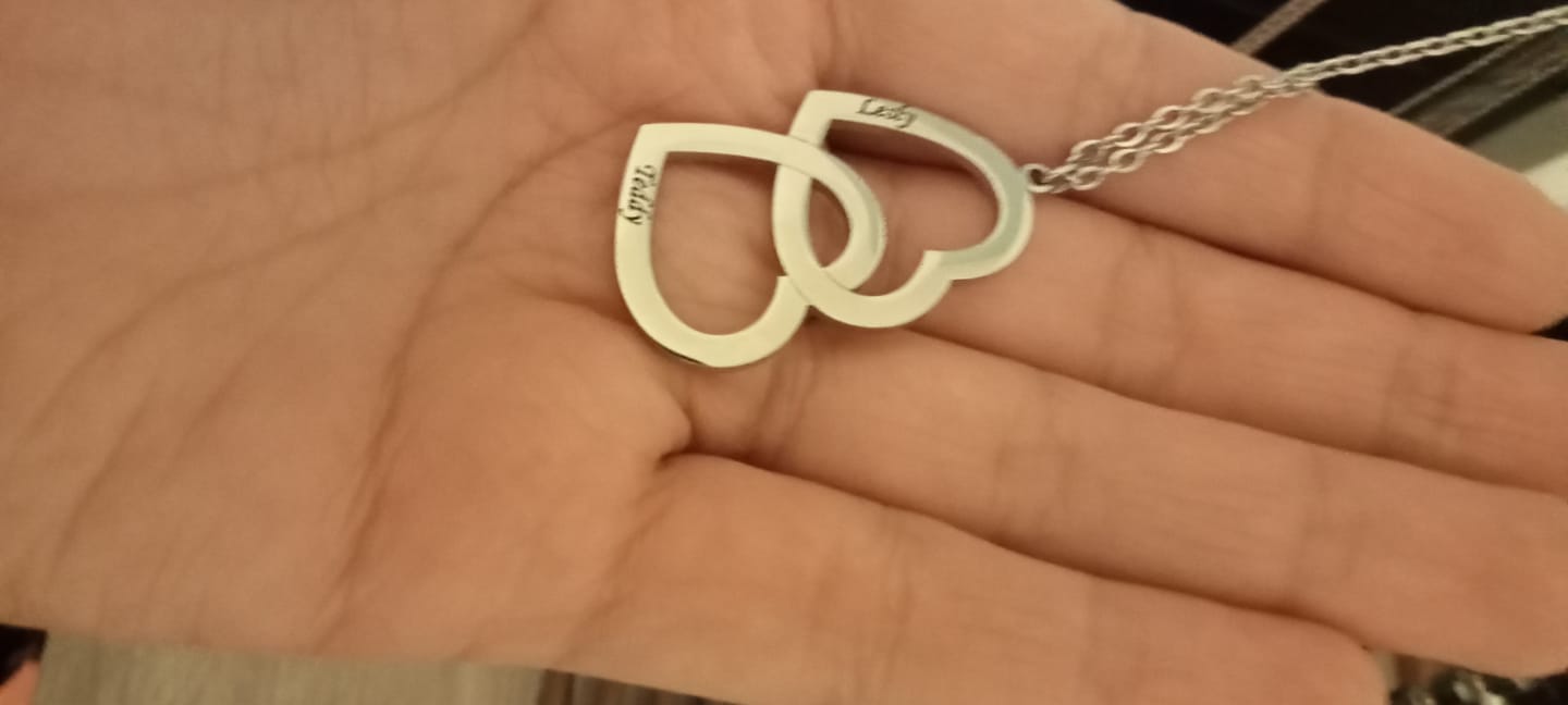 Customer photo review of Personalized Double Heart Necklace with Two Names