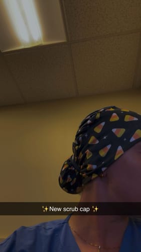 Customer photo review of DuoStyle Scrub Hat - Candy Corn