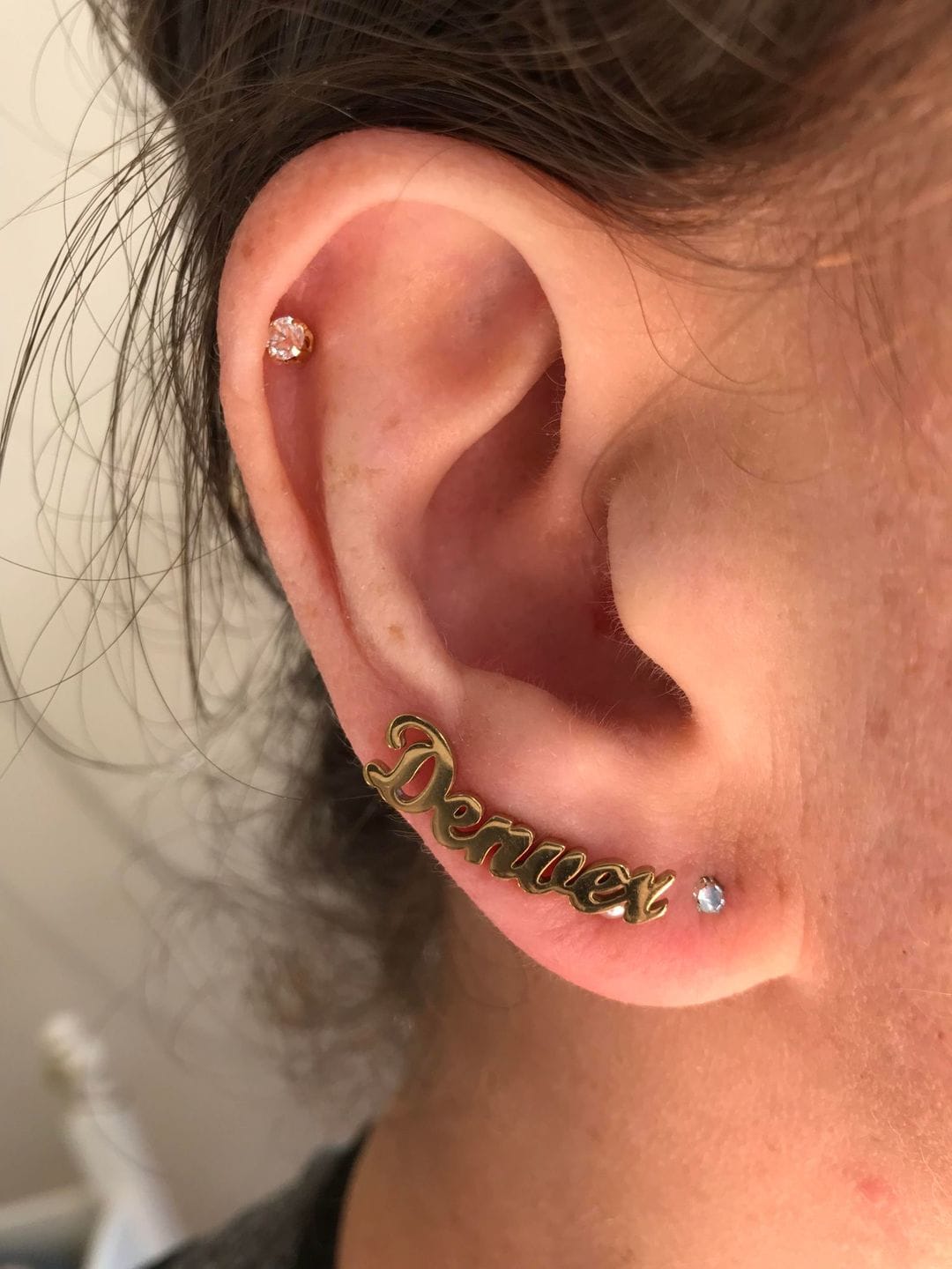 Customer photo review of Personalized Two-Name Earrings