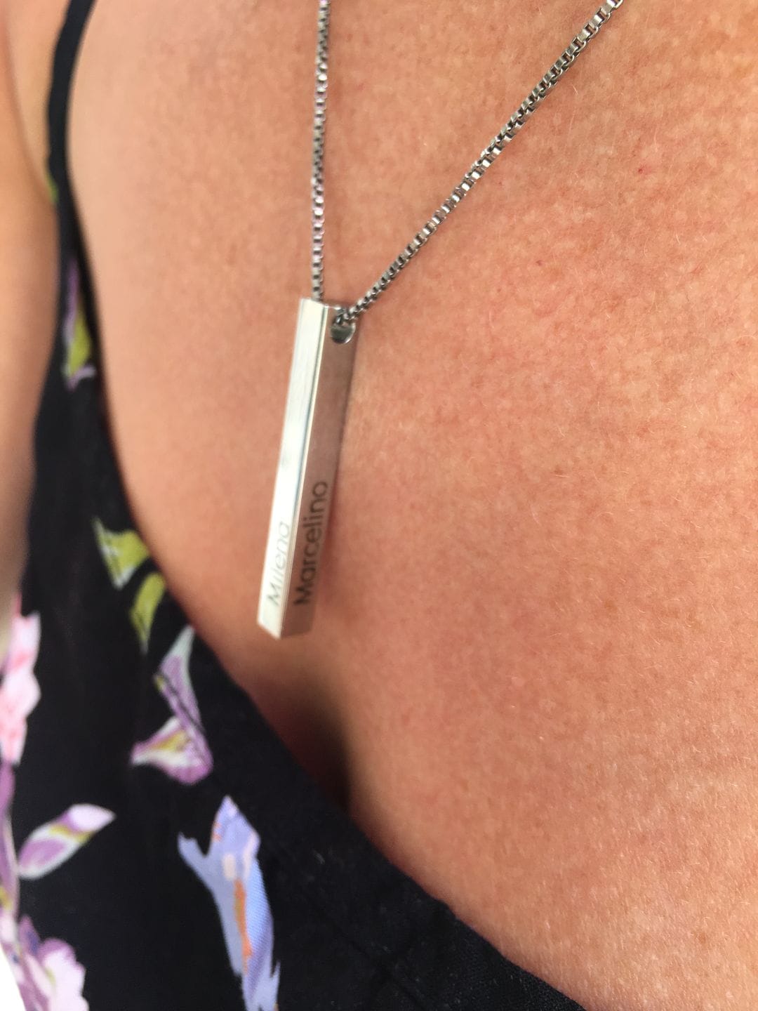 Customer photo review of Personalized 3D Bar Necklace