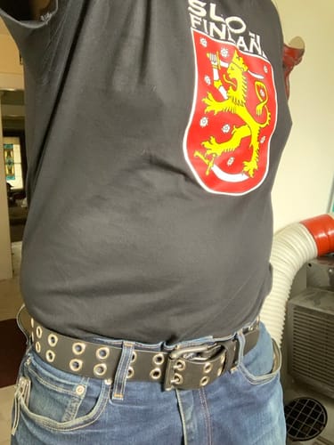 Customer photo review of Brixton - Black Double Grommet 100 % Full Grain Leather Belt