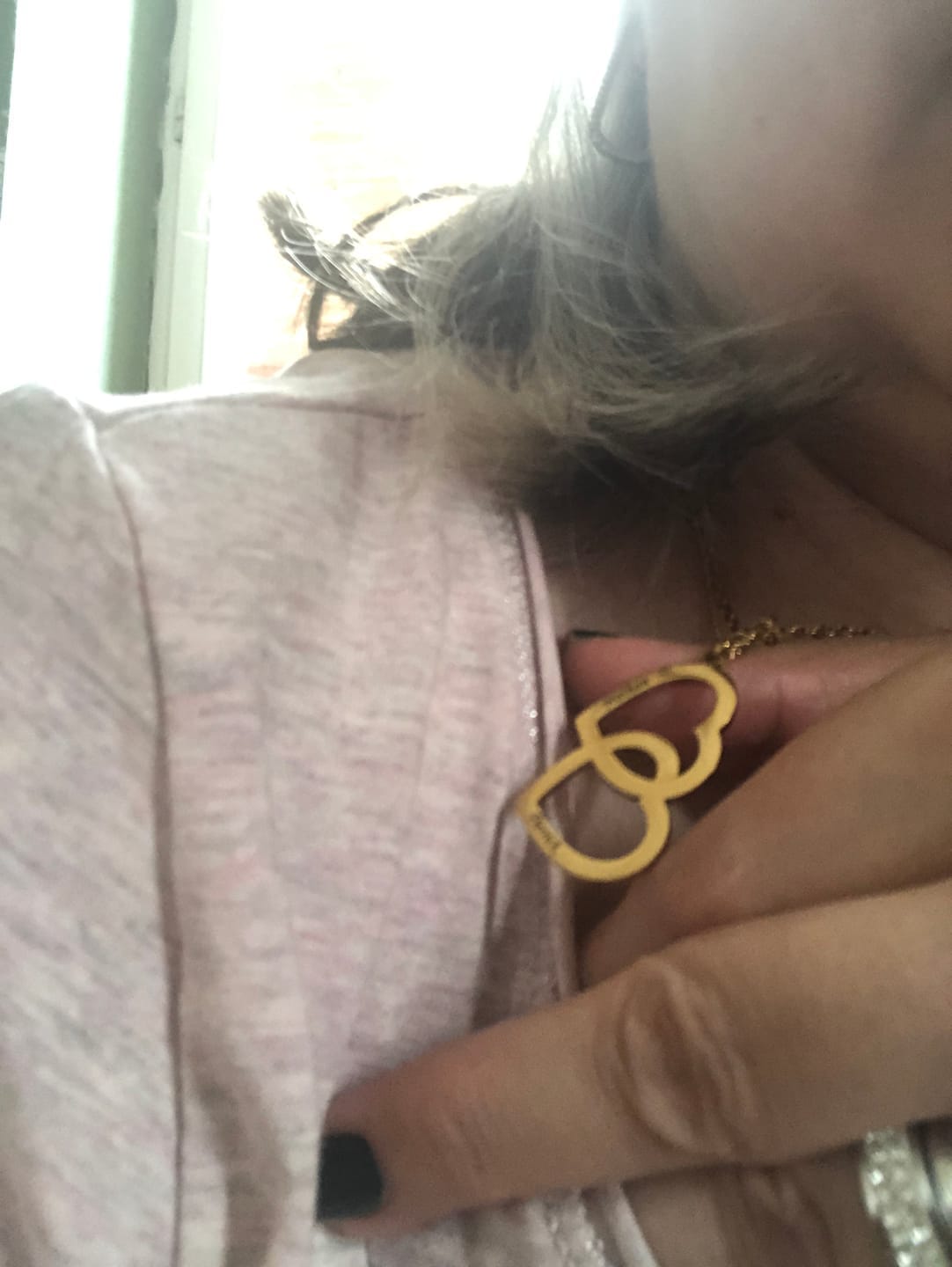 Customer photo review of Personalized Double Heart Necklace with Two Names