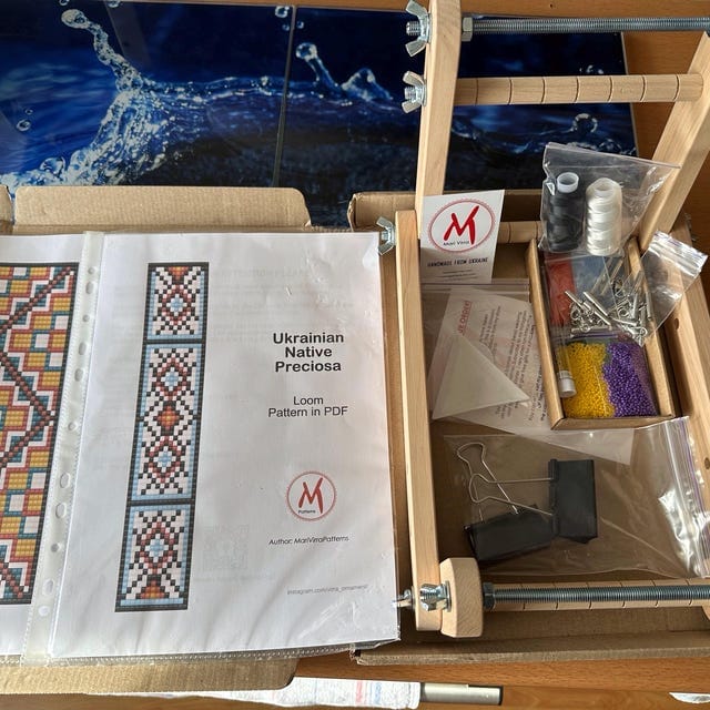 Customer photo review of Upright Modern Loom for LONG seed beadwork weaving