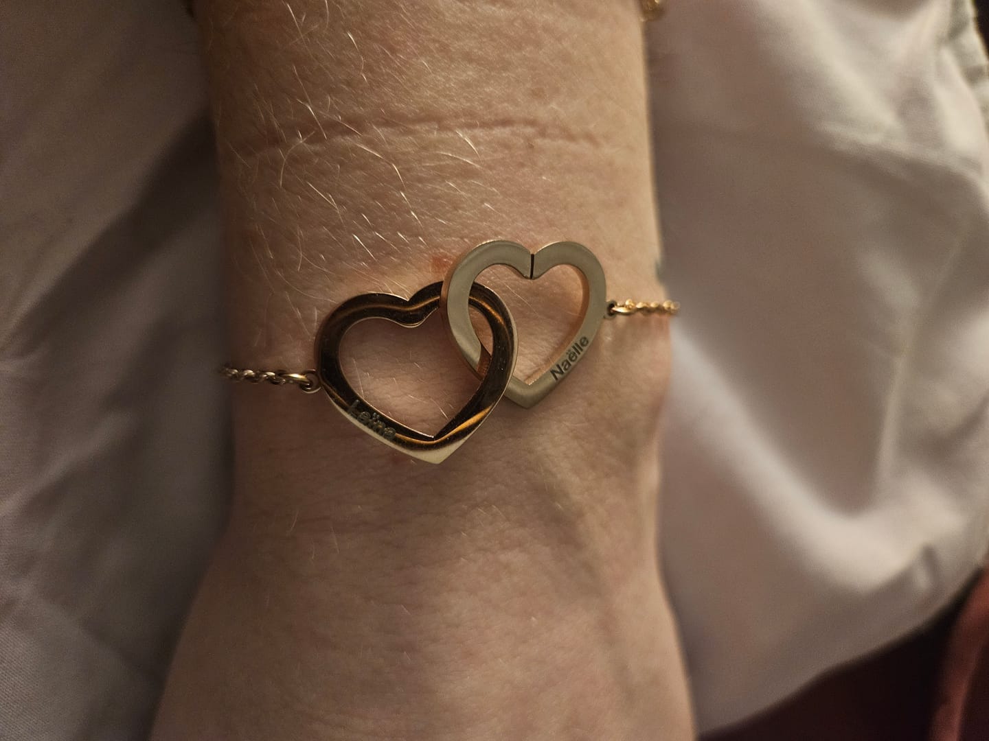 Customer photo review of Personalized Interlocking Double Heart Bracelet