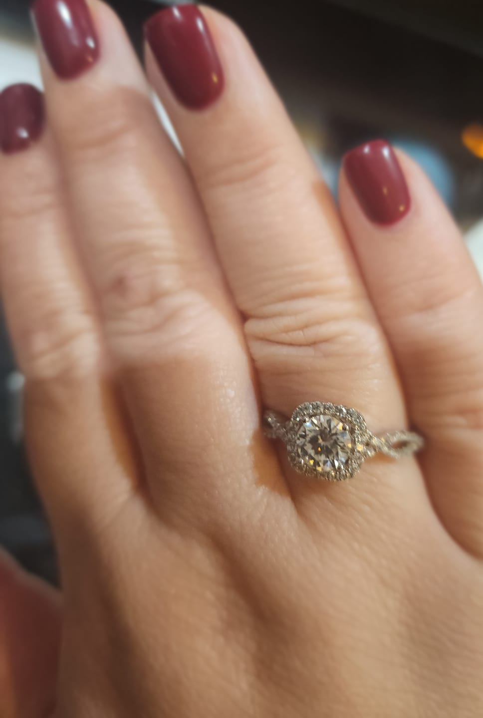 Customer photo review of Moissanite by Cate & Chloe Octavia 1.15ctw Round Cut 925 Sterling Silver 18k White Gold Plated Forever Engagement Ring
