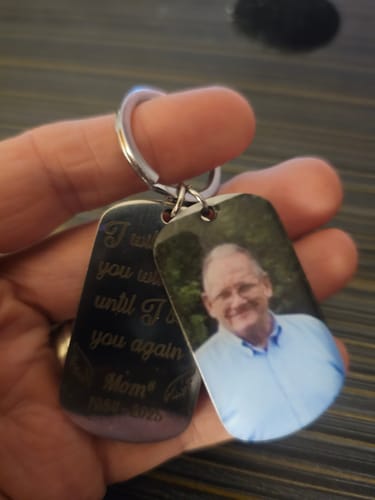 Customer photo review of I Will Carry You With Me Until, Personalized Keychain, Memorial Gifts, Custom Photo