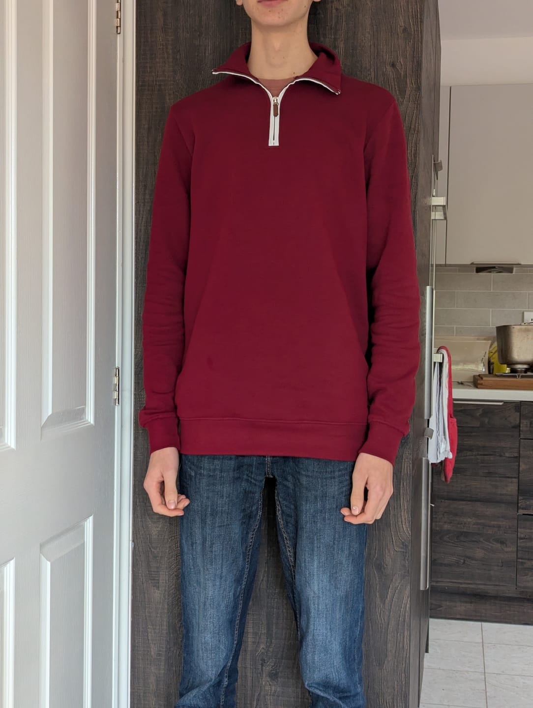 Customer photo review of Organic Tall Slim Quarter Zip Sweatshirt (Cabernet)