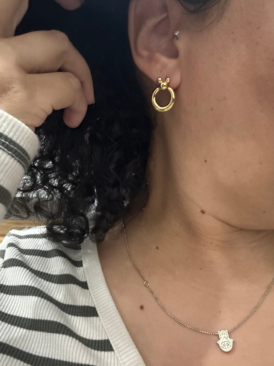 Customer photo review of Mini Leader of the Club Earrings
