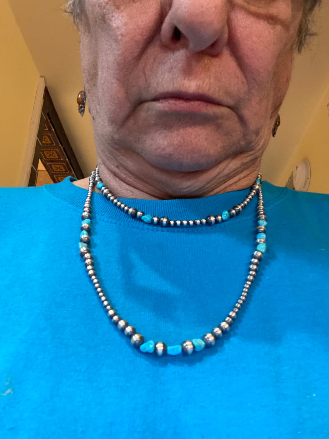Customer photo review of Navajo Sterling Silver & Turquoise Beaded Necklace