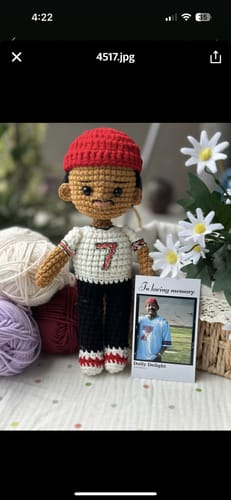 Customer photo review of Dolly® Personalized Crochet Doll: Memorial Rocking Chair & Photo Card Edition
