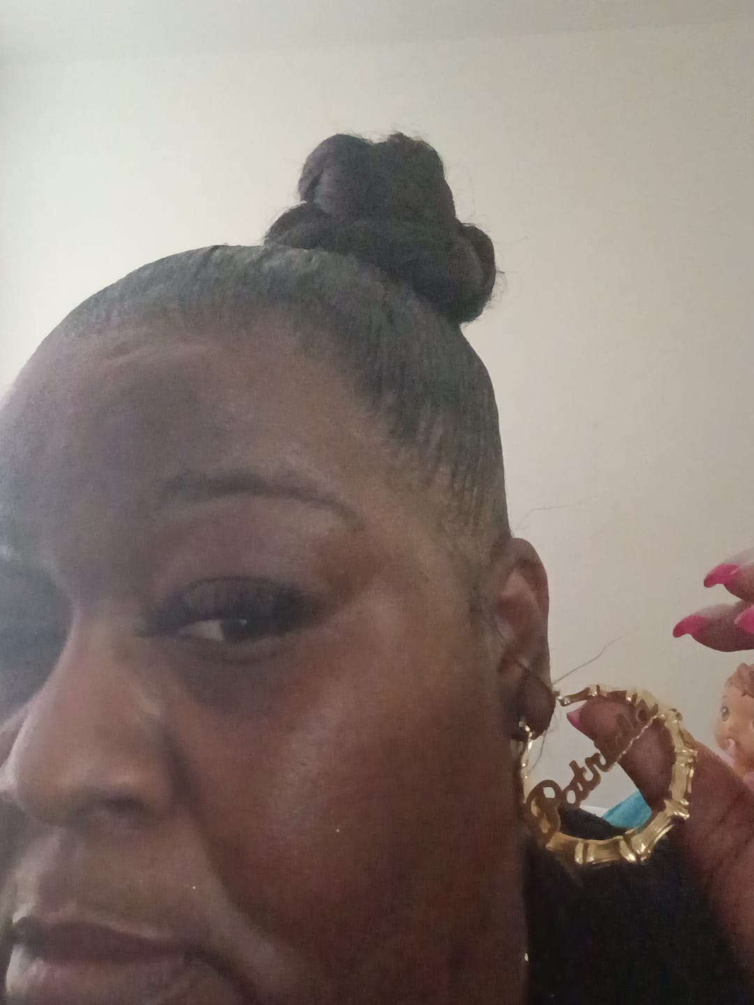 Customer photo review of 2" Bamboo Name Earrings
