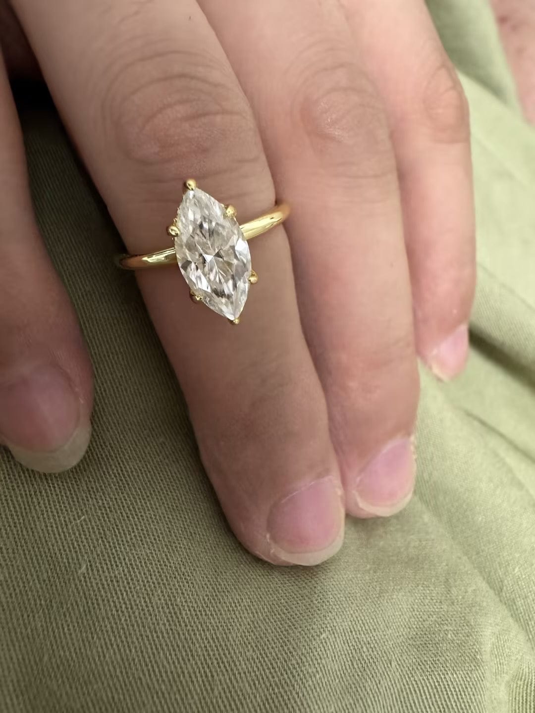 Customer photo review of S925 Moissanite 2.0 Ct/1.0Ct Marquise Cut Solitaire Yellow Gold Promise Ring For Women