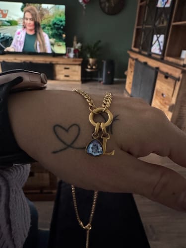 Customer photo review of Letter & birthstone necklace gold