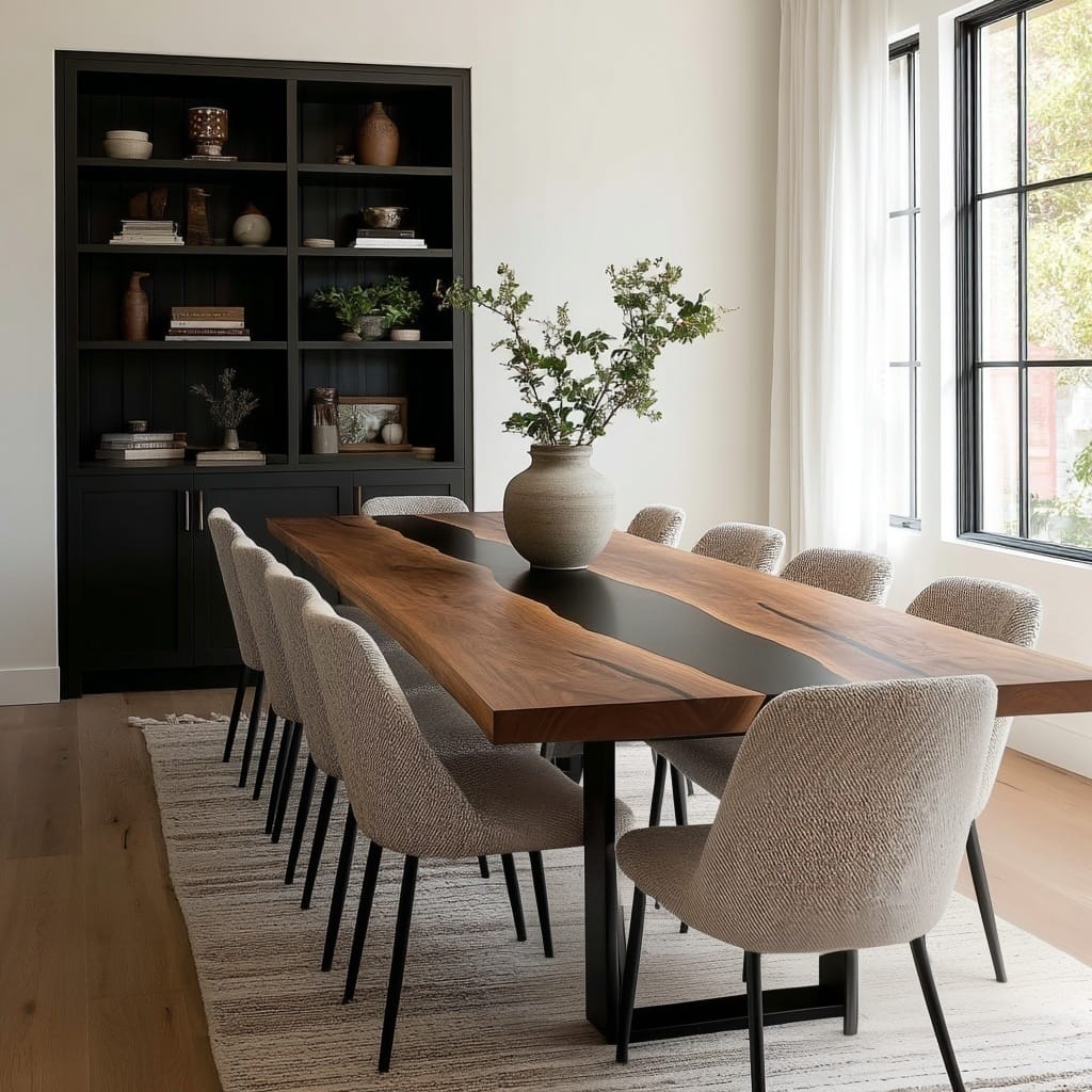 Customer photo review of Handcrafed Black Walnut Live Edge Epoxy River Dining Table - A53
