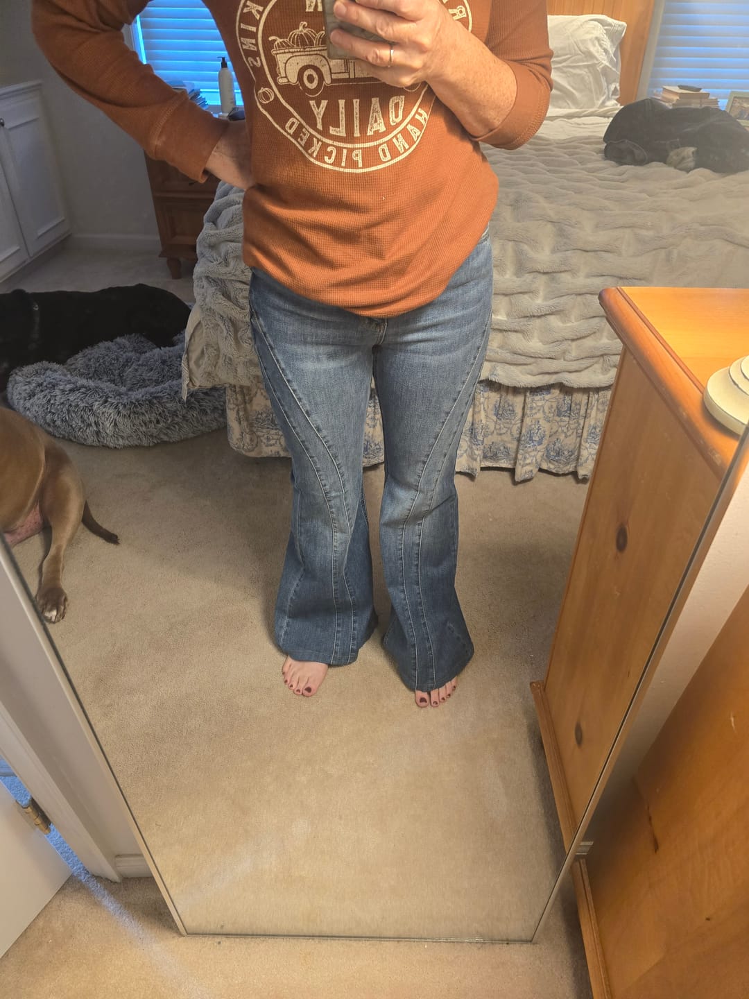 Customer photo review of Judy Blue Mid-Rise Flare Double Angular Seam Jeans