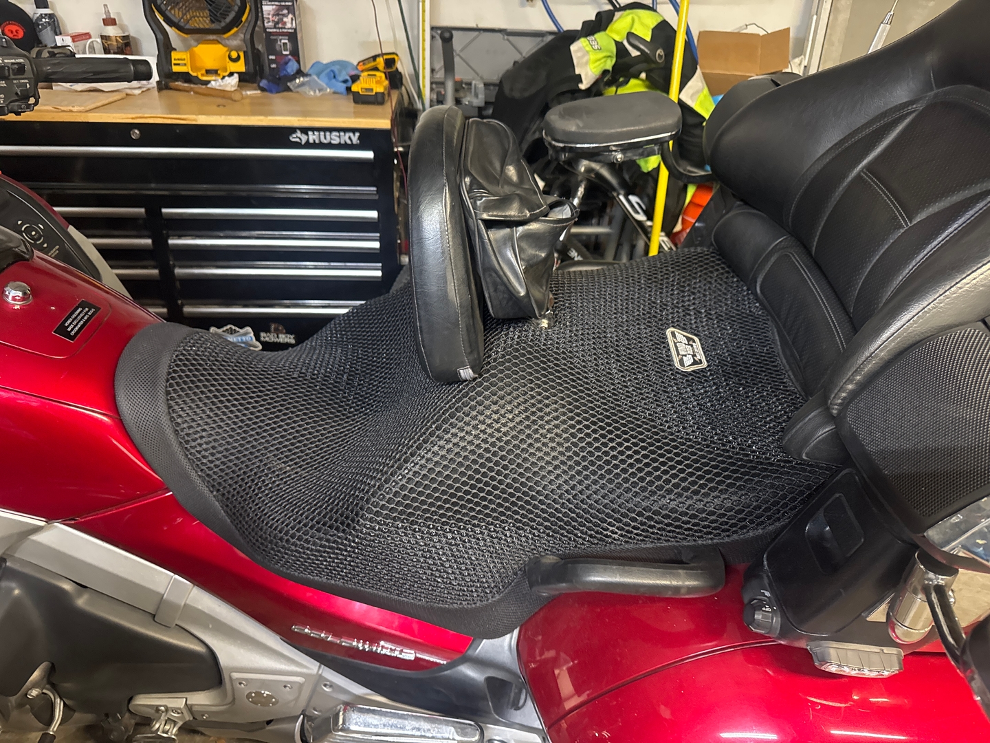 Wind Rider mesh seat cover installed on a Honda Goldwing GL1800