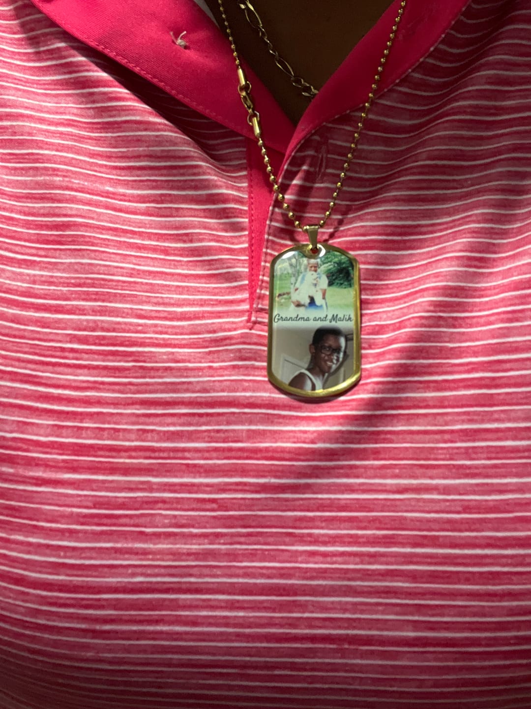 Customer photo review of Custom Name and 2 Photos Memorial Dog-tag Necklace Gift