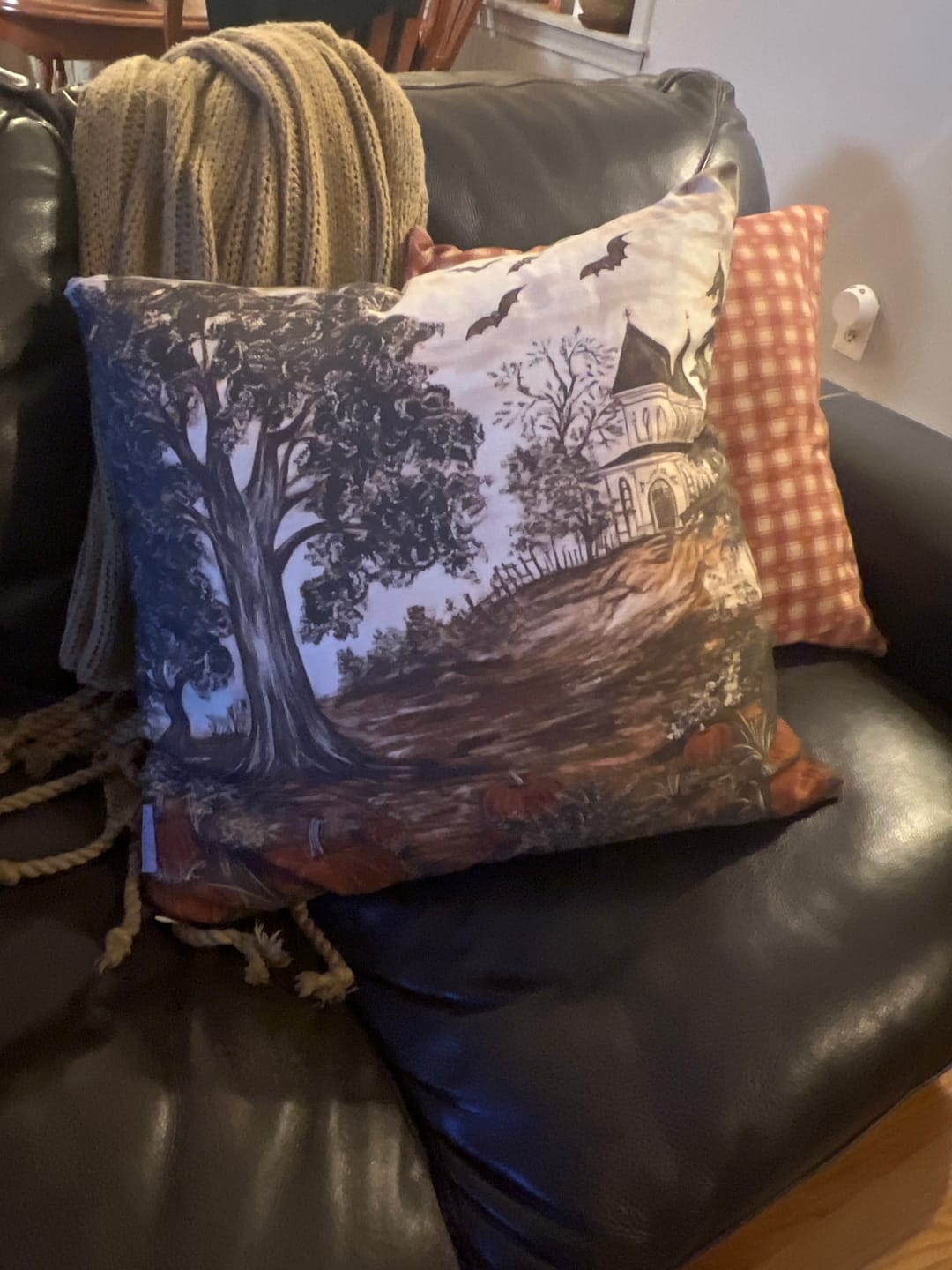 Customer photo review of Haunted Harvest in Linen - 18" | 22"