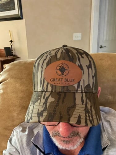 Customer photo review of [12 Pack] Mossy Oak Camouflage Leather Patch Trucker Hats