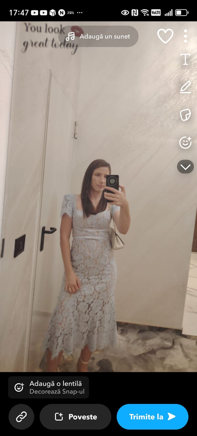 Customer photo review of Short Sleeved Lace Dress With Delicate Matching Waist Belt - Blue