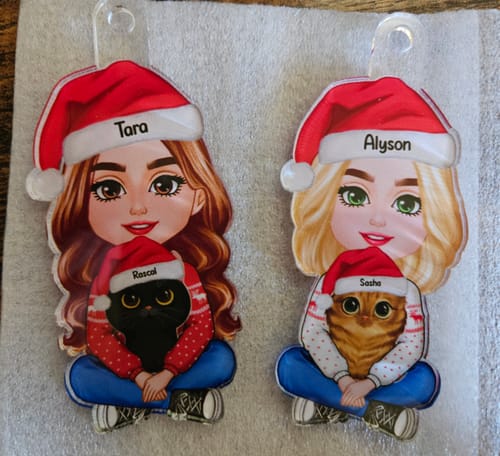 Customer photo review of Woman Holding Cute Fluffy Cat Christmas Gift For Cat Lover Cat Mom Personalized Acrylic Ornament