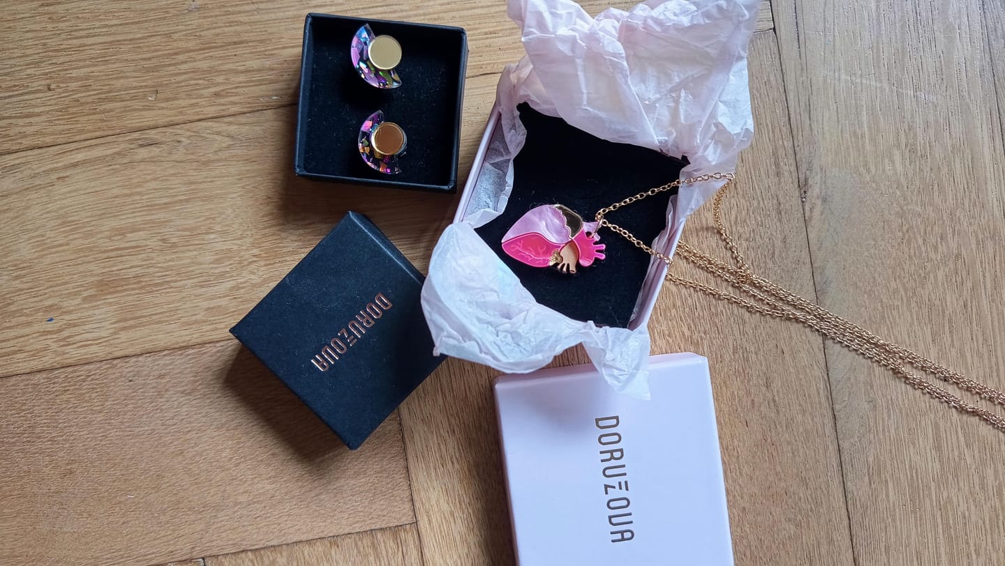Customer photo review of Minimalist Studs - Rainbow Flakes
