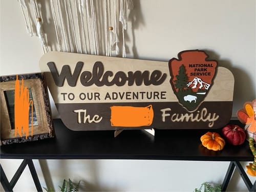 Customer photo review of 3D National Park Service Family Name Welcome Sign (Bison Design)