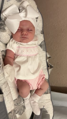 Customer photo review of Mini Checks Knit Smocked Collared Diaper Set
