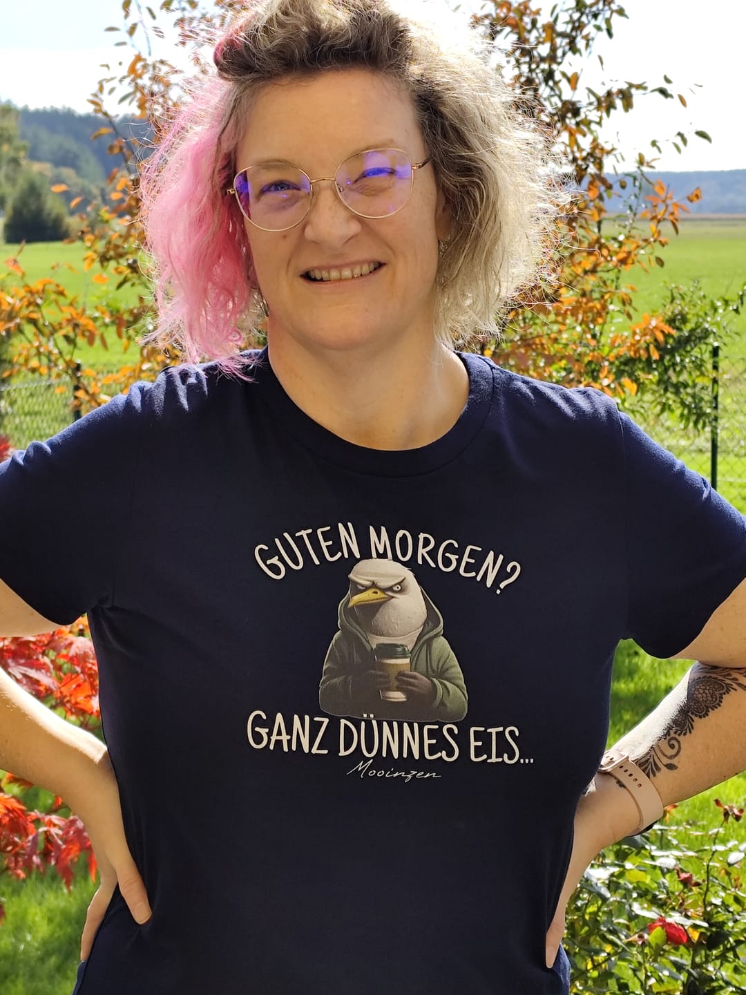 Customer photo review of Guten Morgen? ganz dünnes Eis.. · Damen Premium Bio T-Shirt 2.0