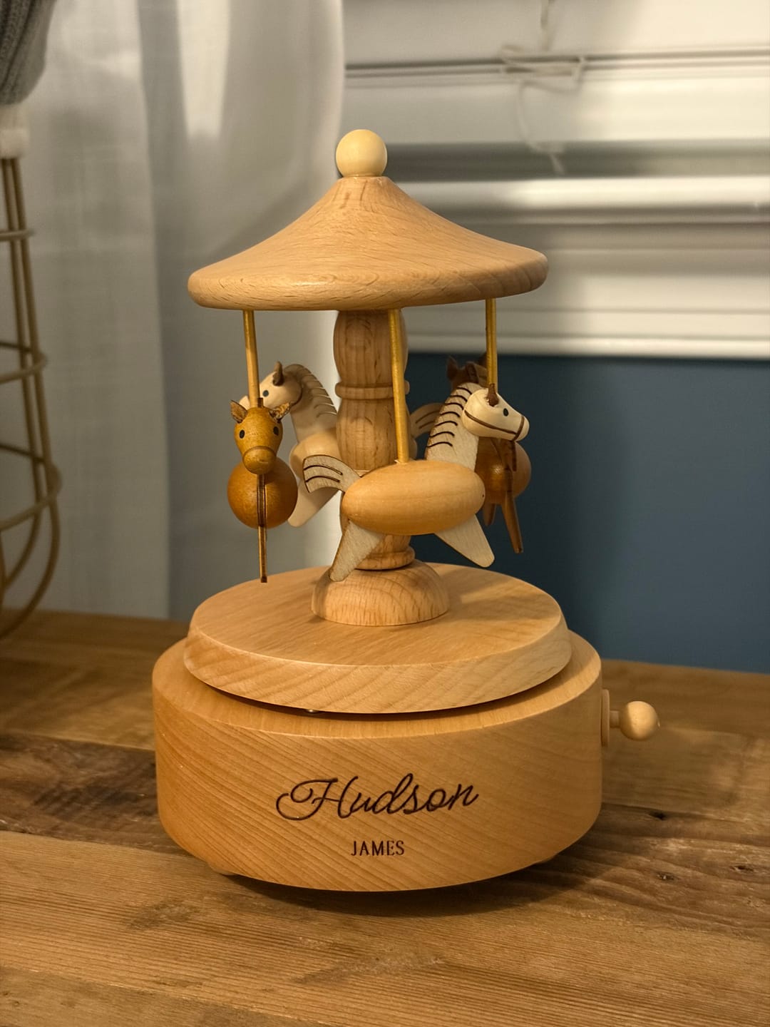 Customer photo review of Heirloom Wooden Musical Carousel - Horses