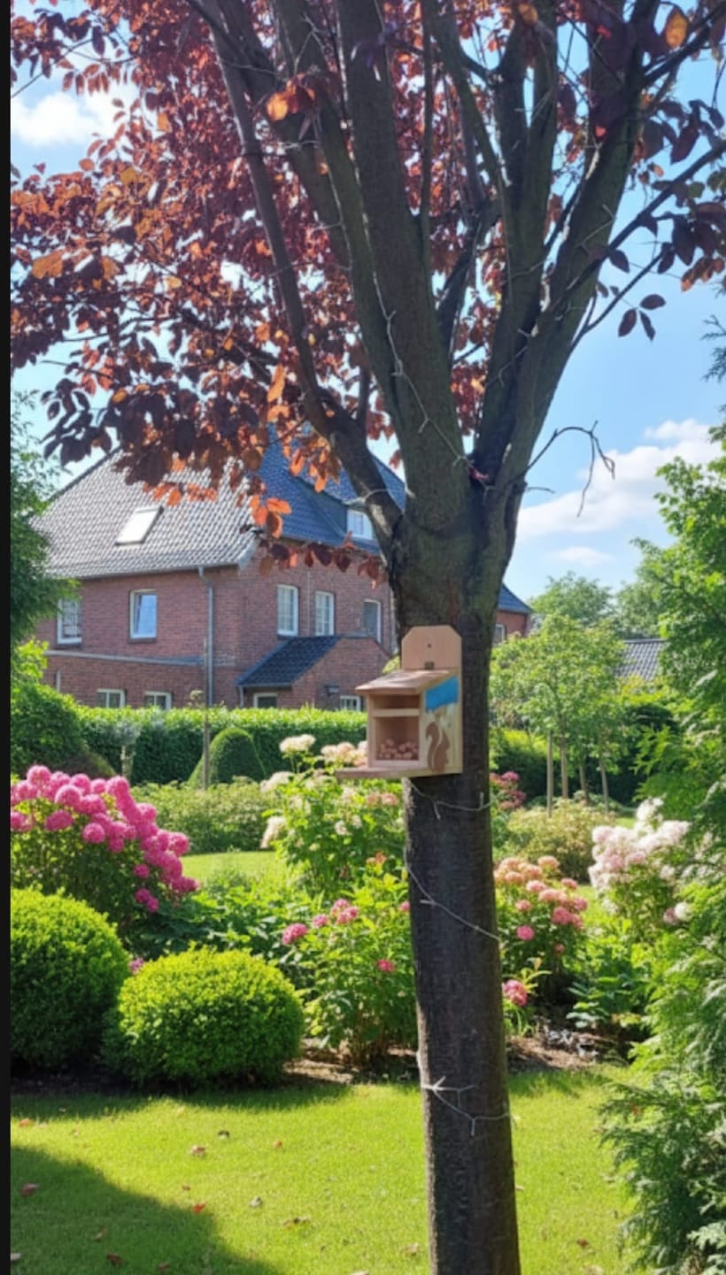 Customer photo review of Eichhörnchen Futterhaus für Kinder aus Kiefernholz zum Bemalen