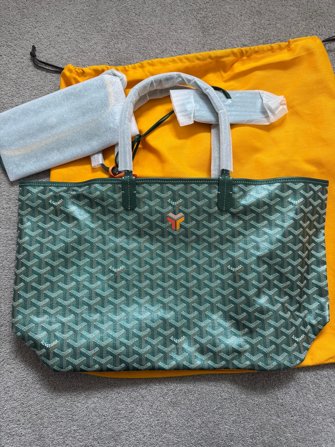 Customer photo review of SAINT LOUIS PM 34 IN GREEN GOYARDINE CANVAS AND CALFSKIN