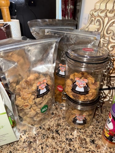 Customer photo review of Bacon Flavour Pork Scratching Jar