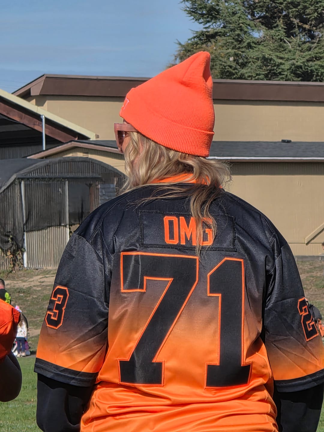 Customer photo review of Custom Black Orange Gradient Fashion Personalized Authentic American Football Jersey