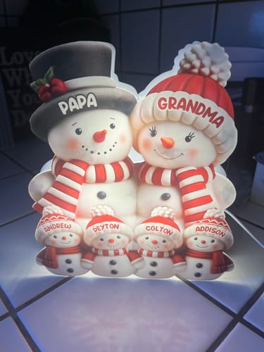 Customer photo review of 3D Effect Cute Snowman - Personalized Light Box - Christmas Decor For Family, Grandma, Grandpa