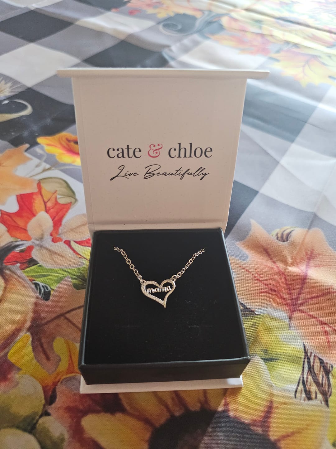 Customer photo review of Louise 18k White Gold Plated Mama Heart Necklace with Simulated Diamond Crystals
