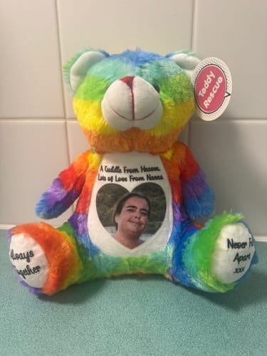 Customer photo review of A Cuddle from Heaven Personalised Photo Teddy Bear