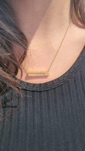 Customer photo review of 3cm Letter Bar Necklace in Gold Horizontal