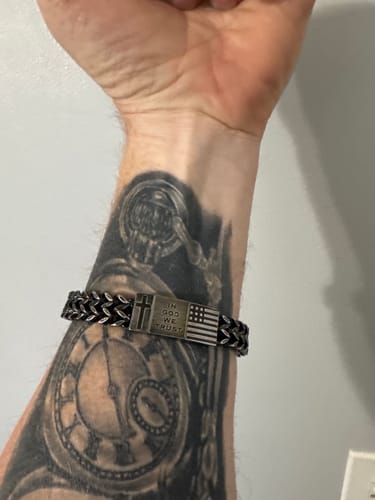 Customer photo review of In God We Trust Bracelet: Helps Pair Veterans With A Service Dog Or Shelter Dog