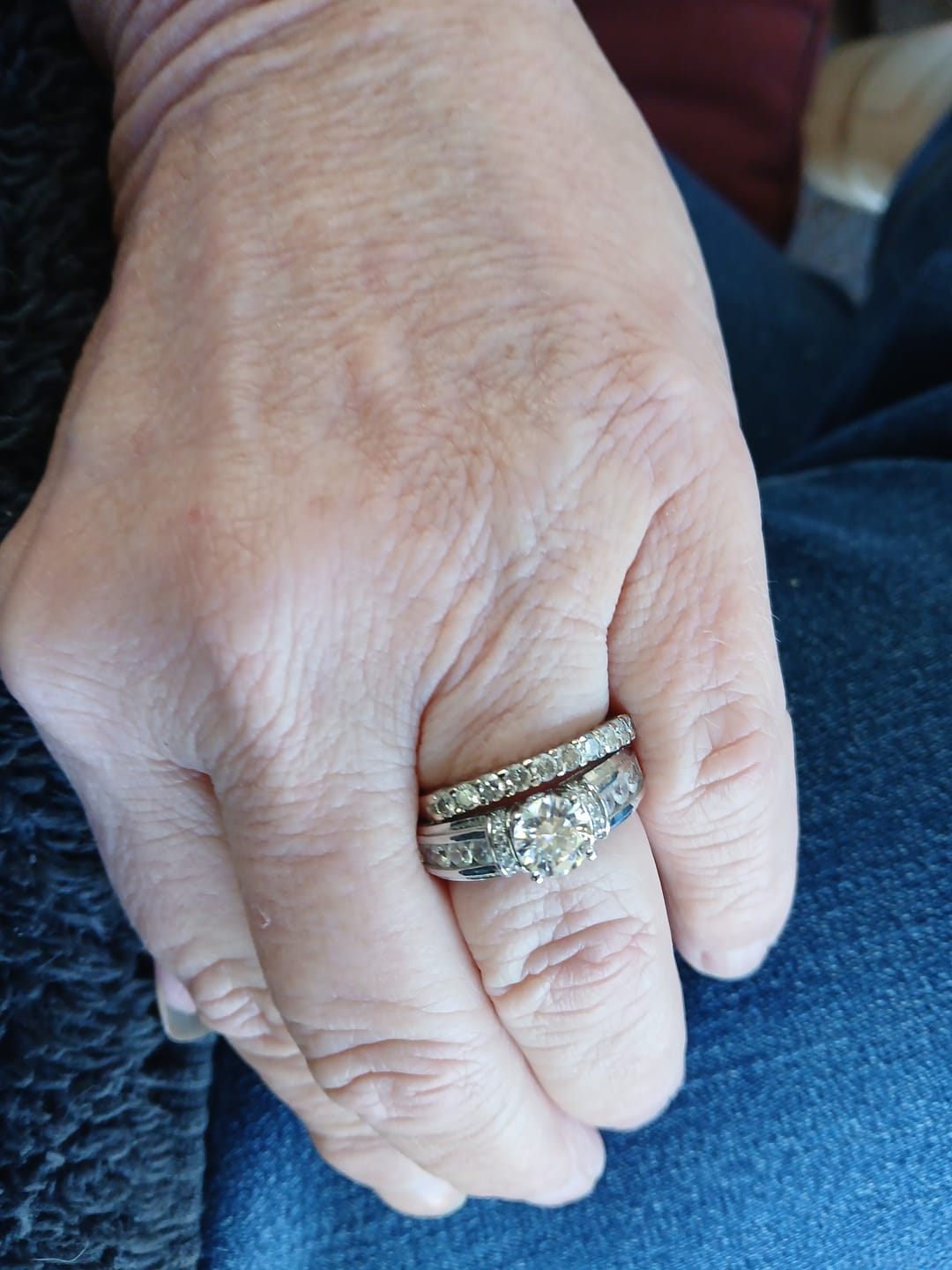 Customer photo review of Moissanite With Channel Set Sapphire Accents Engagement Ring