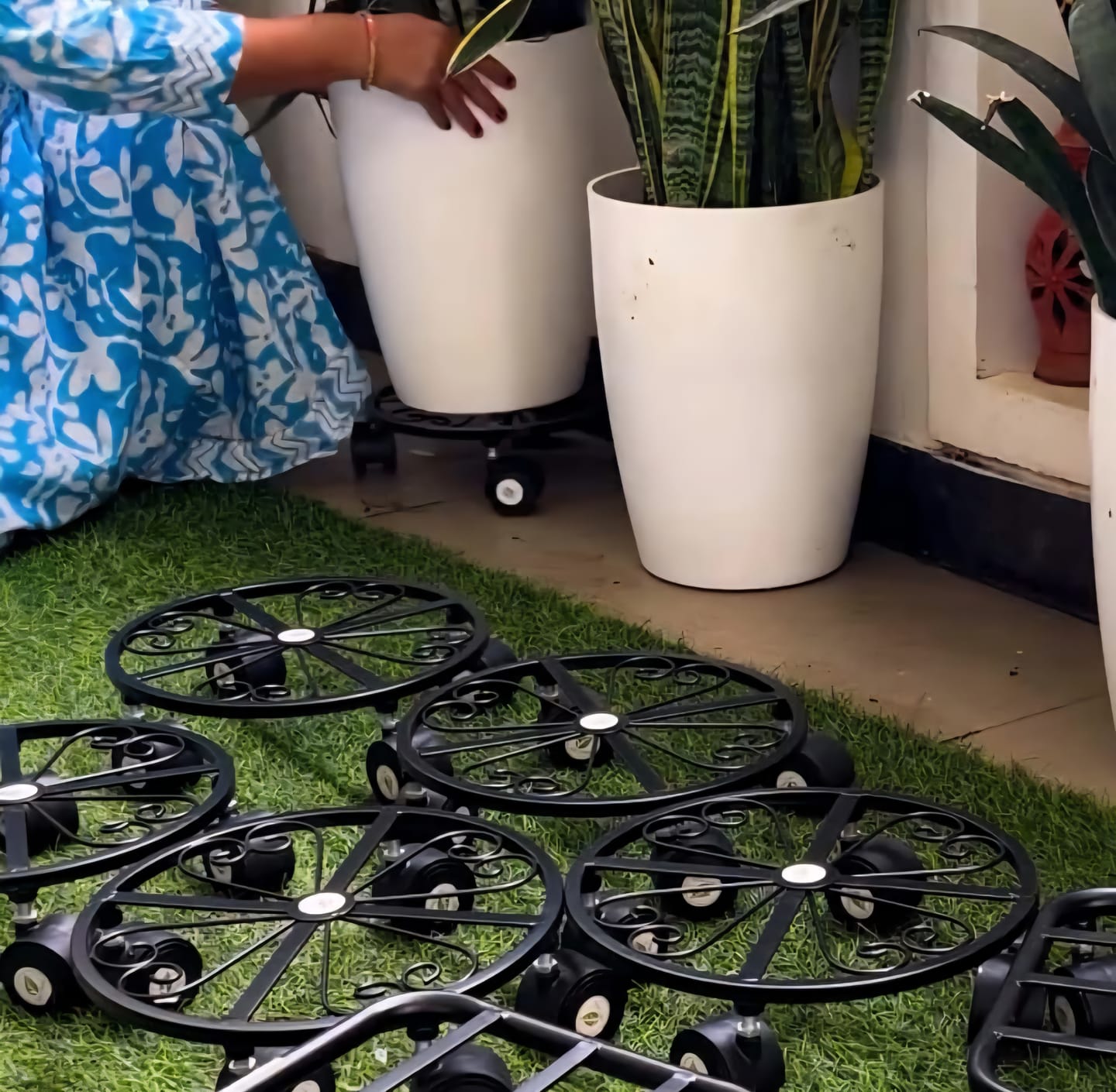 Customer photo review of TryGreen Luna Wheel Rolling Plant Stand for Planters