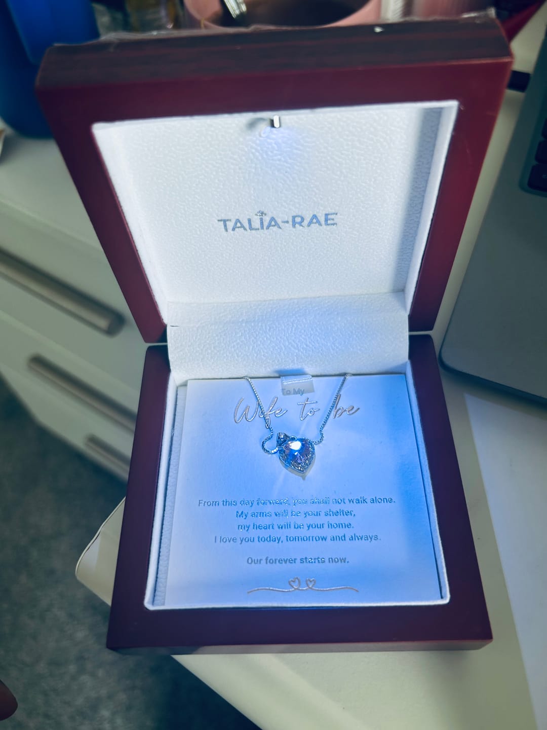 Customer photo review of Wife to Be Forever  - Sparkling Morganite Heart Necklace
