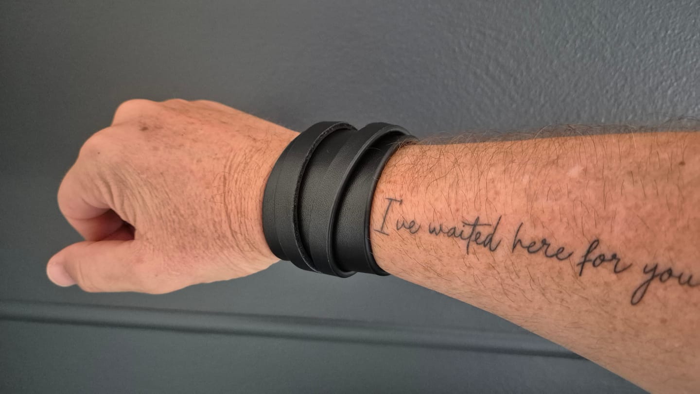 Customer photo review of Unisex Raven Black Leather Dual-Wear Bracelet-(Non Heat Reactive)
