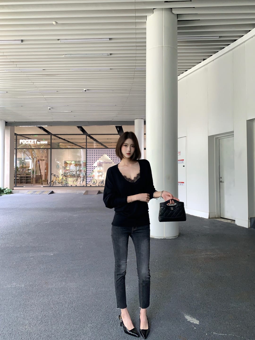 Customer photo review of IAMXIAA Vintage Washed Skinny Jeans with Raw Hem and Contrast Stitch