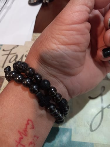Customer photo review of He Is Risen Cross Magnetic Bracelet Set : Helps Pair Veterans With A Service Dog Or Shelter Dog