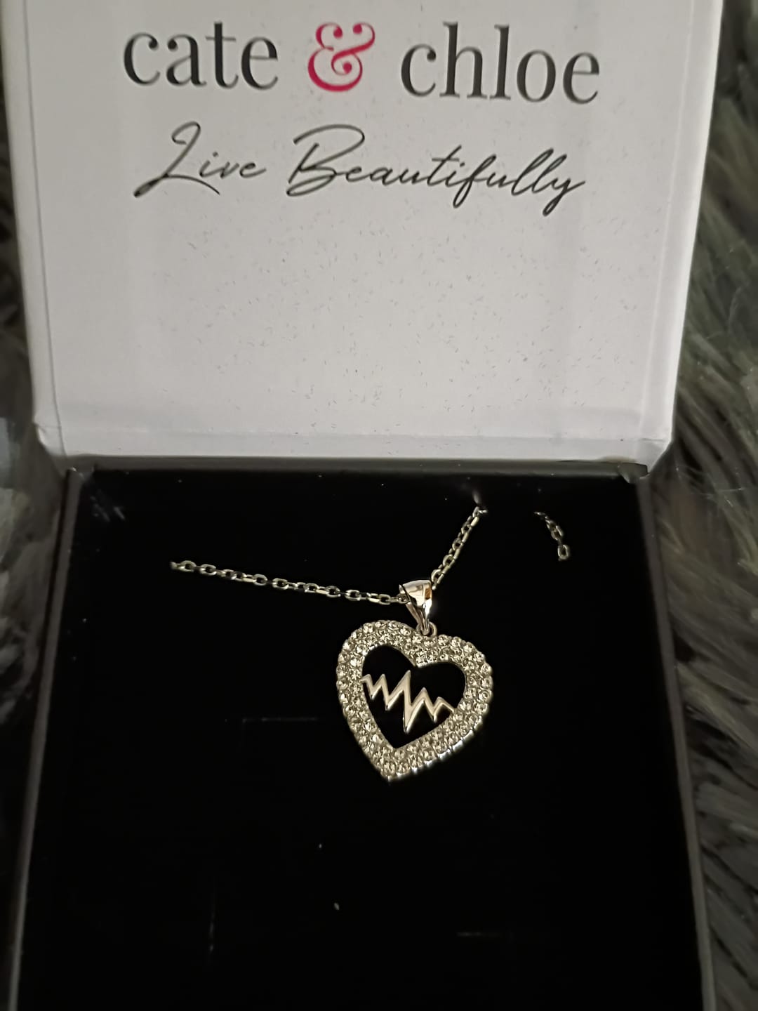 Customer photo review of Molly 18k White Gold Plated Heart Necklace with Swarovski Crystals