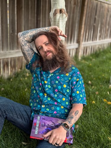 Customer photo review of Dnd RPG Dice Blue Button Up Shirt